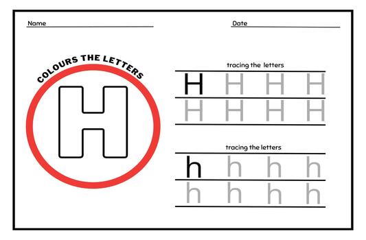 Learn the Letter H. Tracing Practice Page. Developing skills of writing. paper ready to print. vector