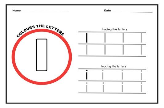 Learn the Letter I. Tracing Practice Page. Developing skills of writing. paper ready to print. vector