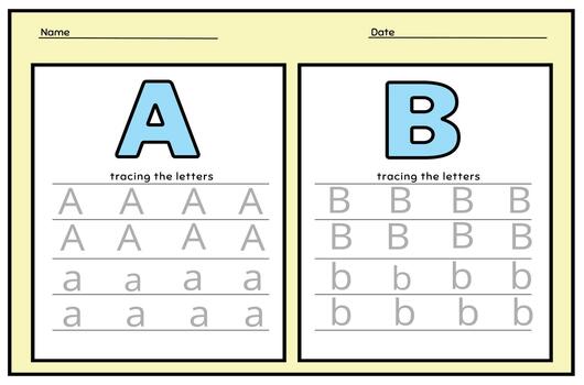 Alphabet Letter A. B. Tracing Worksheet. Alphabet letters tracing worksheet with all alphabet letters. vector