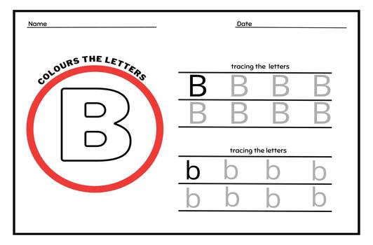 Learn the Letter B. Tracing Practice Page. Developing skills of writing. paper ready to print. vector