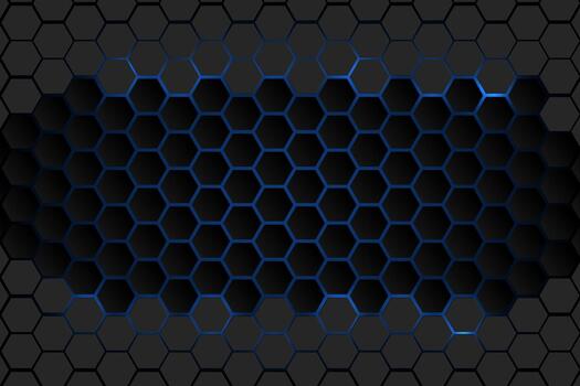 Futuristic dark hexagon pattern with subtle blue glow, perfect for modern tech designs and digital backgrounds vector