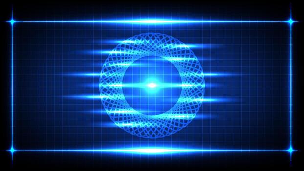 Glowing blue spirograph light portal with motion streaks on a digital grid, creating a high tech futuristic atmosphere vector
