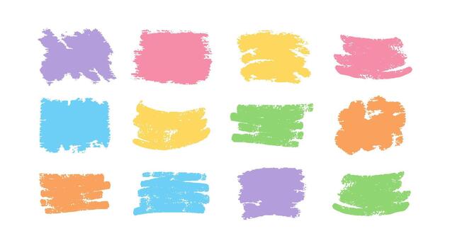 Chalk lines, square frames, pencil underlines, crayon stroke by pen, brush scribbles. color rectangle charcoal hand drawn sketch elements. Doodle grunge style texture. Best for social media. vector