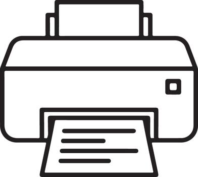 línea Arte icono de un moderno oficina impresora activamente dispensación un documento, simbolizando impresión tareas, productividad, y documento gestión. vector