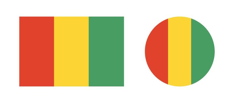bandera de Guinea insignias bandera rectángulo, circulo iconos conjunto de Guinea nacional bandera antecedentes. redondo, rectangular bandera. estándar colores. vector