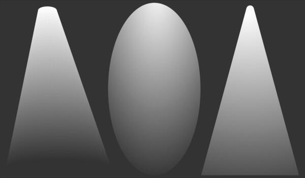 Soft Spotlight Beam Gradient Set with Smooth Oval Glow and Studio Light Cone Shapes on Dark Background Minimal Abstract Illustration vector