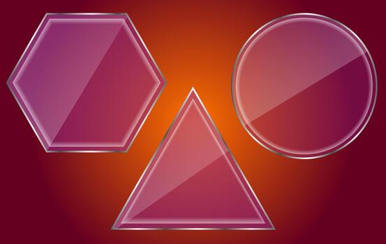 Transparent Glass Effect Shapes Set Featuring Hexagon, Triangle and Circle with Soft Shine Highlights on Gradient Background for Modern Design Templates vector