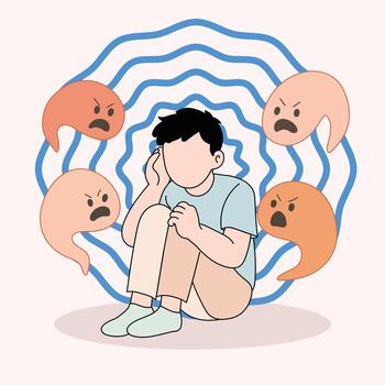Schizophrenia concept with distressed man and distorted shapes vector