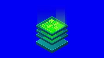 isométrica base de datos animación. isométrica futurista servidor. grande datos. nube informática y archivo nube almacenamiento. isométrica tecnología. 4k animado en isométrica estilo video