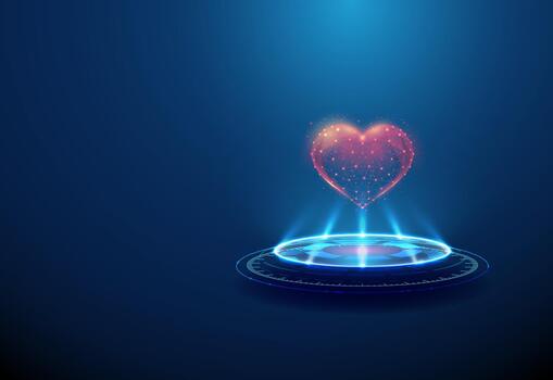 3D heart hologram on display vector