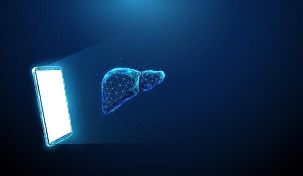 Smartphone displaying liver hologram vector