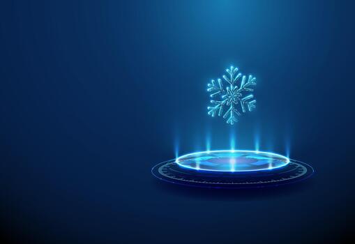 Blue digital snowflake hologram vector