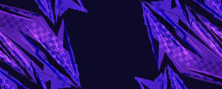 Modern Sport Banner Design with Purple Brush Strokes and Overlay Halftone Effect. Scratch and Texture Elements For Design vector