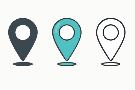 Three location markers with different colors vector