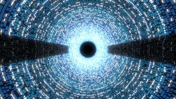 abstrakt teknologisk scen av cyber värld, sci-fi partikel tunnel, lysande yta, neon natt scen, digital vetenskap bakgrund, 4k animation, virtuell verklighet begrepp. video