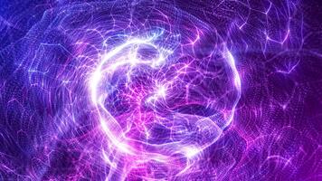 lysande lila och rosa vågor av partiklar formning en dynamisk neuralt nätverk. ett abstrakt digital bakgrund, perfekt för teman relaterad till teknologi, data, artificiell intelligens video