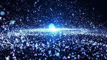 A dark blue, colorful abstract background with particles and light dots creating beautiful bokeh. Seamless 4K looping . video