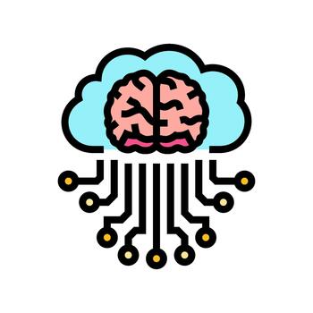 cerebro y nube informática color icono ilustración vector
