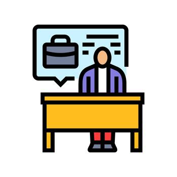 person at interview table color icon illustration vector