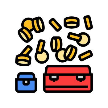 gold coin flowing into different sized containers color icon illustration vector