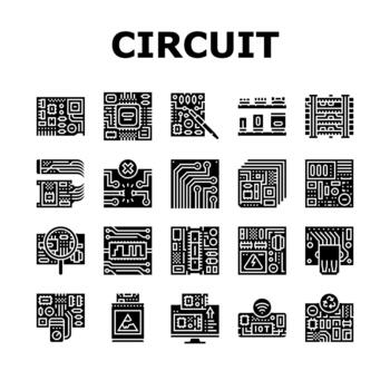 circuit board pcb resistor icons set vector