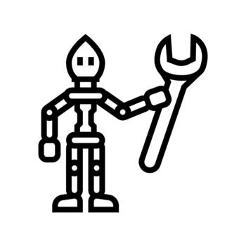 tiny helper robot tools line icon illustration vector