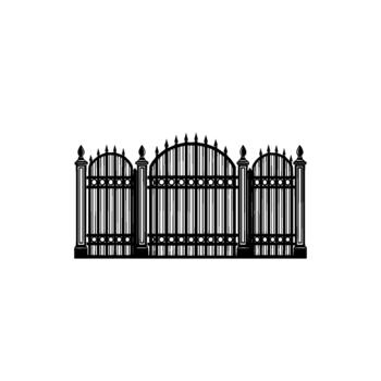 An ornate wrought iron fence gate with pointed finials and circular decorative elements creating a classic and elegant barrier vector