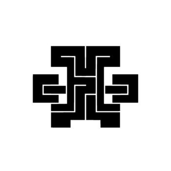 A symmetrical abstract geometric featuring interwoven lines and shapes forming a complex interlocking pattern vector