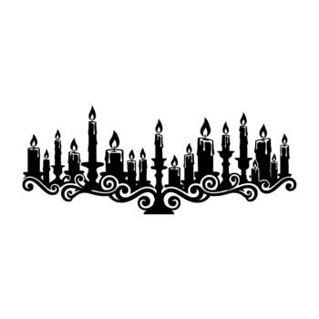 Ornate silhouette of a large candelabra with multiple lit candles in varying sizes casting a dramatic flickering light vector