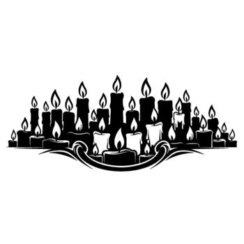 un sorprendentes ilustración presentando un panorámico formación de parpadeando vela llamas arreglado en un decorativo racimo vector