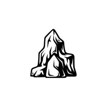 un negrita ilustración de un montaña pico con agudo angular líneas y un cueva Entrada prestados en rígido Arte estilo aislado vector