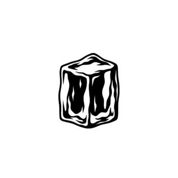 A stark illustration of a single ice cube with sharp edges and reflective qualities presented vector