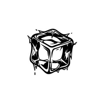 A stylized illustration of a melting ice cube with sharp angular edges and dripping water droplets depicted vector