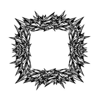 Abstract spiky geometric ornamental square frame with sharp crystalline edges in a hand drawn illustrative style vector