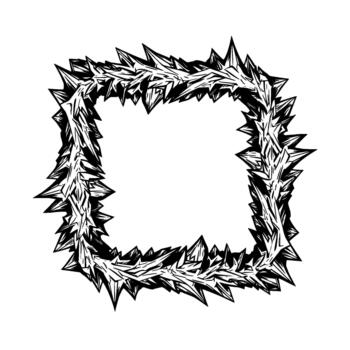 A sharp and jagged square frame constructed from stylized thorny branches creating an aggressive and dangerous border vector