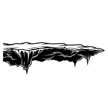 A stark illustration depicting a jagged icy cliff edge with sharp icicles hanging down in a stylized style isolated vector