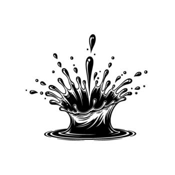 dinámica tinta chapoteo congelado en hora con gotas en erupción hacia arriba y hacia fuera desde un central impacto punto vector