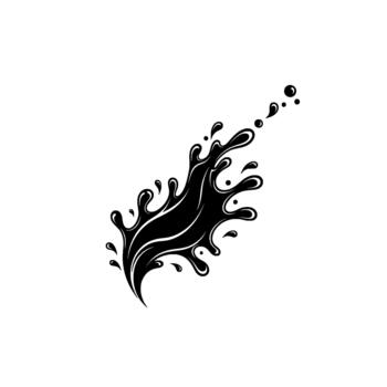 Dynamic ink splash and droplets in a stylized abstract fluid motion rendered as a clean illustration vector