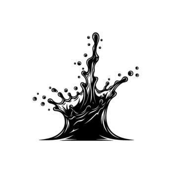 A dynamic illustration depicting a dramatic splash of dark liquid with many small droplets exploding upwards vector
