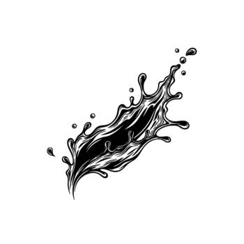 Stylized liquid splash with numerous droplets and intricate flowing lines isolated vector