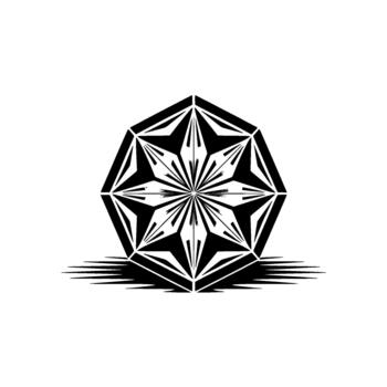 A stark geometric tessellation motif featuring an eightpointed starburst pattern with sharp angles and overlapping triangular segments casting a distinct elongated shadow vector