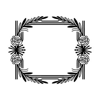 elegante ilustración de un simétrico floral frontera presentando estilizado rosas y hoja ramas rodeando un limpiar rectangular marco vector