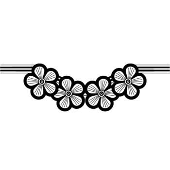 A minimalist illustration featuring a delicate garland of five stylized five petaled flowers connected by a thin horizontal line with three parallel stripes extending to the left vector
