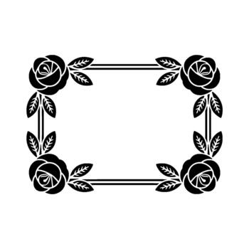 un simétrico floral frontera presentando estilizado rosas y hojas enmarcado un central vacío rectangular espacio vector