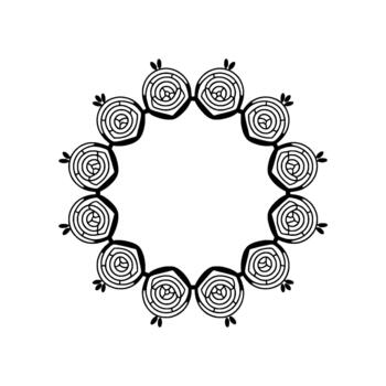 A minimalist circular emblem featuring a repetitive pattern of stylized wood grain circles connected by thin lines vector