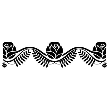 Elegant silhouette border featuring stylized roses and delicate leafy vines creating a symmetrical and ornamental flourish across a clean background vector