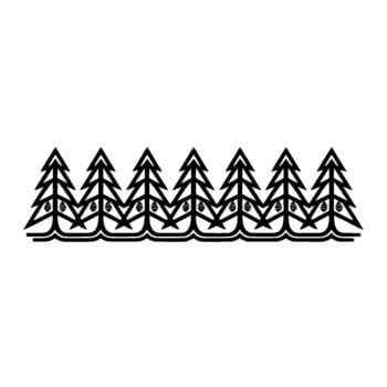 A seamless illustration of a stylized repeating pattern featuring Christmas trees adorned with pine cones atop stylized rolling waves vector