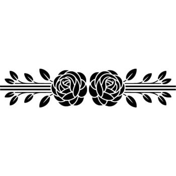 A minimalist featuring two stylized roses with accompanying linear branches and leaves creating a symmetrical decorative border element vector