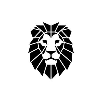 un minimalista geométrico león cabeza silueta con agudo angular líneas y un radiante melena aislado vector