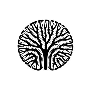 un sorprendentes silueta de un estilizado circular árbol con intrincado derivación patrones aislado vector